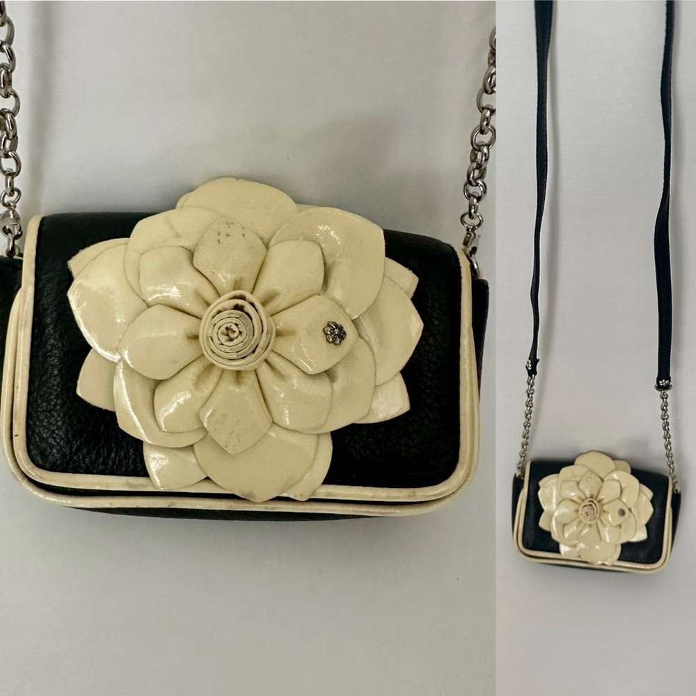 Vintage Brighton Leather Mini Stitched Flower Adjustable Crossbody Purse